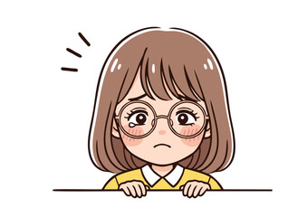Sad Anime Girl with Glasses Tears and Yellow Shirt.