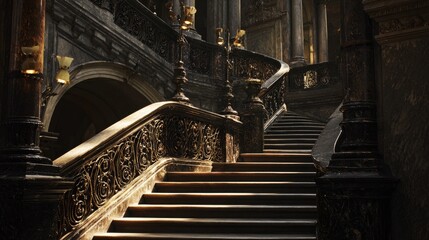 Dark Spiral Staircase in Historic Building Interior