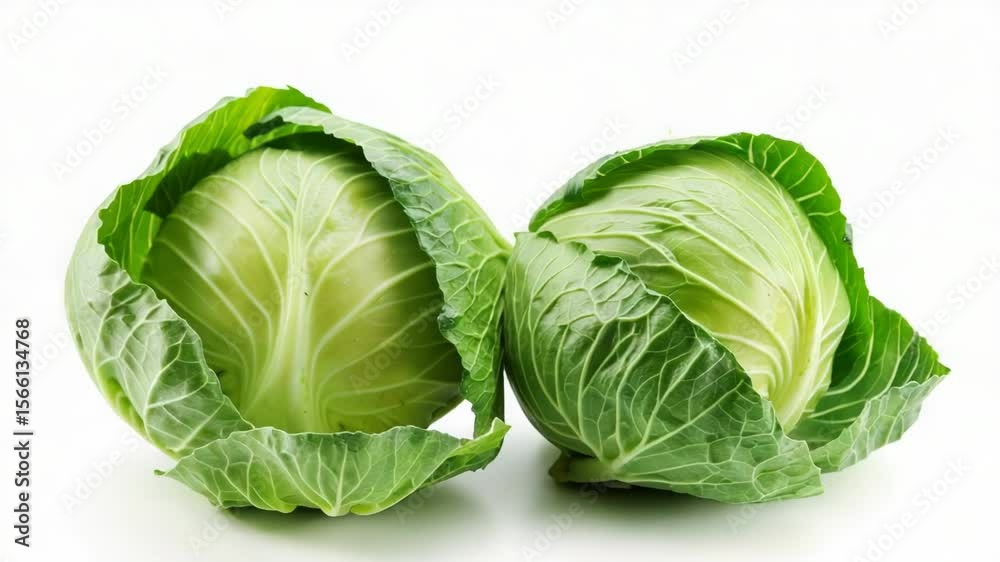 Poster Fresh produce arrangement featuring two heads of cabbage on a clean white surface