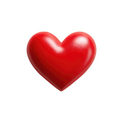 A glossy red heart shape isolated on a transparent background with subtle lighting
