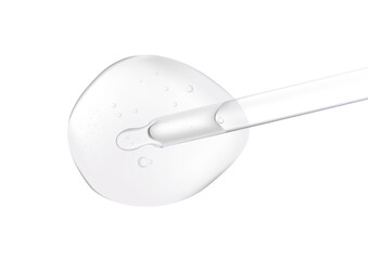 Dropper with clear cosmetic oil on white background