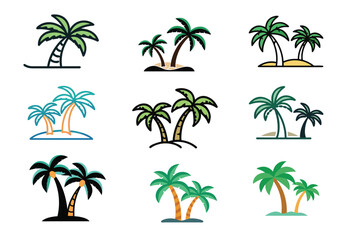 Palm tree colorful Vector, Palm tree Icon Set