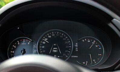 Pre Collision System Display Inside Speedometer on a Dashboard of a CarMoving on Speed. Electronic...