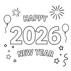 happy new year coloring book or page for kids, celebration coloring page, ready to print