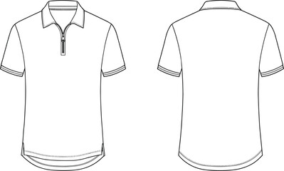 Men’s casual short sleeve polo shirt with zipper front collar technical flat sketch cad drawing vector template for fashion design mockup © Legend Monir