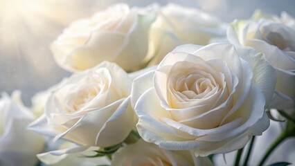 Elegant white roses in soft light, symbolizing purity and beauty.