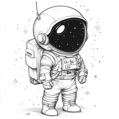 Space explorer coloring page for kids, clean line drawing, white background
