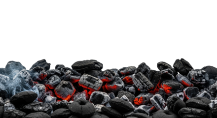 Hot charcoal briquettes glowing with heat isolated PNG with Transparent Background