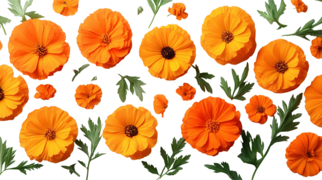 marigold flowers on transparent background, vibrant yellow and orange blooms - Powered by Adobe