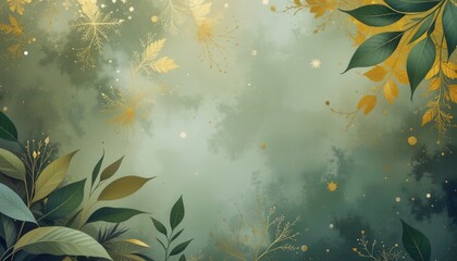 Elegant nature-inspired desktop background with green and gold elements used for computer monitors