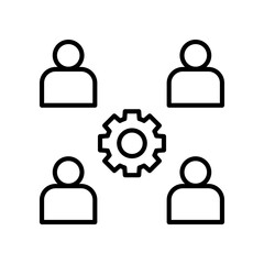Vector Illustration of a Group Structure with a Gear, Signifying Teamwork and Coordination
