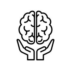 Line Art of Brain Held by Hands Symbolizing Mind Care