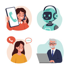 Customer service and support Chatbot Call center vector illustration