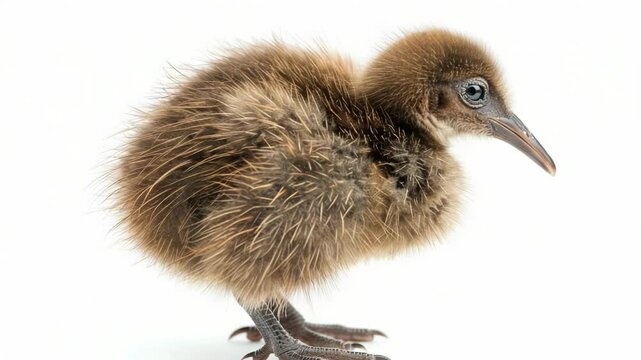 A small brown bird perches on the snowy ground, its feathers fluffed up against the cold