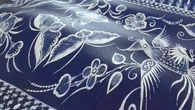 blue floral background The batik cloth is fluttering