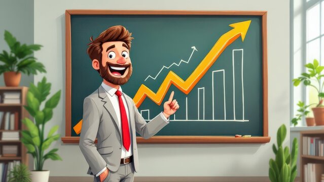 The Charismatic Business Man Explaining Financial Growth Charts with Enthusiasm