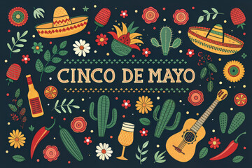 Cinco de mayo festive illustration with traditional elements