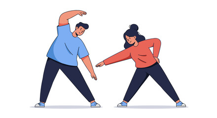 Fototapeta premium Fitness activity vector illustration: cartoon exercise enthusiasts in workout pose for health and wellness design