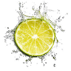 Lime Slice Splashing in Water Isolated on Transparent Background