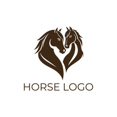 Elegant horse logo featuring two intertwined horse heads in a minimalist design. The vector illustration uses clean lines for a modern, sophisticated brand identity