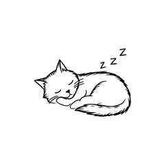 Sleeping cat vector illustration shows a relaxed feline curled up peacefully. Perfect for projects needing a cute and serene animal theme, emphasizing calm and restfulness