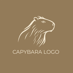 Capybara logo vector illustration features a stylized side profile of a capybara in beige on a brown background. Simple and elegant design perfect for branding, logos, and icons.