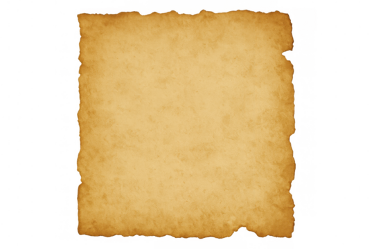 Aged blank paper sheet with burnt edges isolated on transparent background, perfect for adding a vintage touch to designs