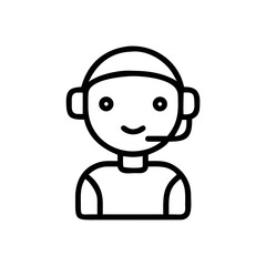 Customer Support Icon Line Art – Headset Service Representative Illustration
