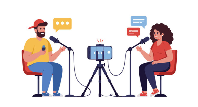 Podcast recording session concept vector illustration for media and social media design