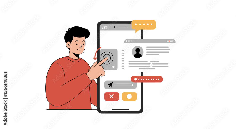 Poster user interface vector illustration featuring smartphone and app elements for digital design projects