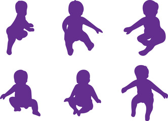Baby Poses Set – Purple Silhouette Toddler Vector Collection, baby, toddler, purple, poses, silhouette, child, set, minimal, infant, vector