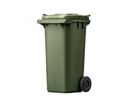 Green plastic garbage can with wheels (1)