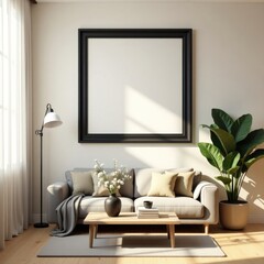 Interior design living room mockup frame couch plant decor home furniture apartment modern style space