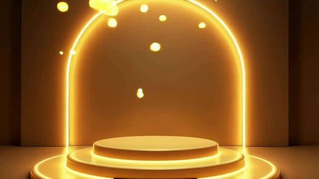 Creative stage setup featuring golden light and circular backdrop for a mesmerizing performance or event