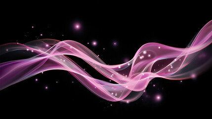 Abstract digital background with flowing pink and purple light waves, sparkling particles, and a black backdrop. Ideal for creative design, tech themes, and modern visuals.