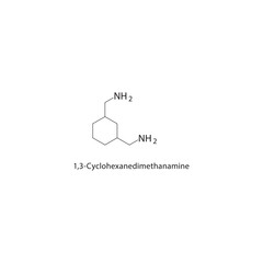 1,3-Cyclohexanedimethanamine skeletal structure. diamine compound schematic illustration. Simple diagram, chemical formula.