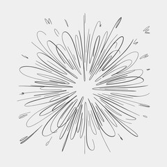 A black and white drawing of a fireworks explosion with a lot of stars.