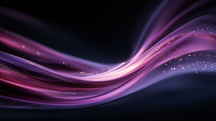 Abstract digital background with flowing purple and pink light trails, sparkling particles, and a dark backdrop. Ideal for tech, design, and futuristic themes.