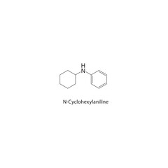 N-Cyclohexylaniline skeletal structure. amine compound schematic illustration. Simple diagram, chemical formula.