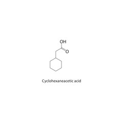 Cyclohexaneacetic acid skeletal structure. carboxylic acid compound schematic illustration. Simple diagram, chemical formula.
