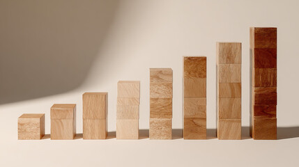 Wooden Block Columns Arranged in Ascending Order Symbol on Transparent Background

