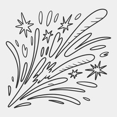 A black and white drawing of a fireworks explosion with a lot of stars.