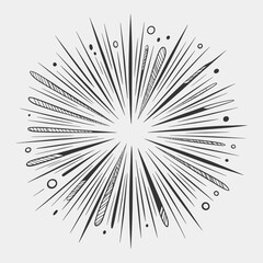 A black and white drawing of a fireworks explosion with a lot of stars.