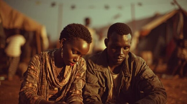 Love in a Refugee Camp &ndash; Black Couple in Tender Moment, short video