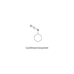Cyclohexyl isocyanate skeletal structure. Isocyanate compound schematic illustration. Simple diagram, chemical formula.