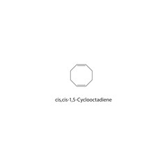 cis,cis-1,5-Cyclooctadiene skeletal structure. Diene compound schematic illustration. Simple diagram, chemical formula.