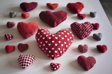 A photo of a collection of heart-themed objects