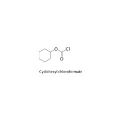 Cyclohexyl chloroformate skeletal structure. Chloroformate ester compound schematic illustration. Simple diagram, chemical formula.