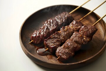 A photograph of exquisitely grilled beef skewers