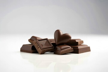 A photograph of scattered dark chocolate pieces